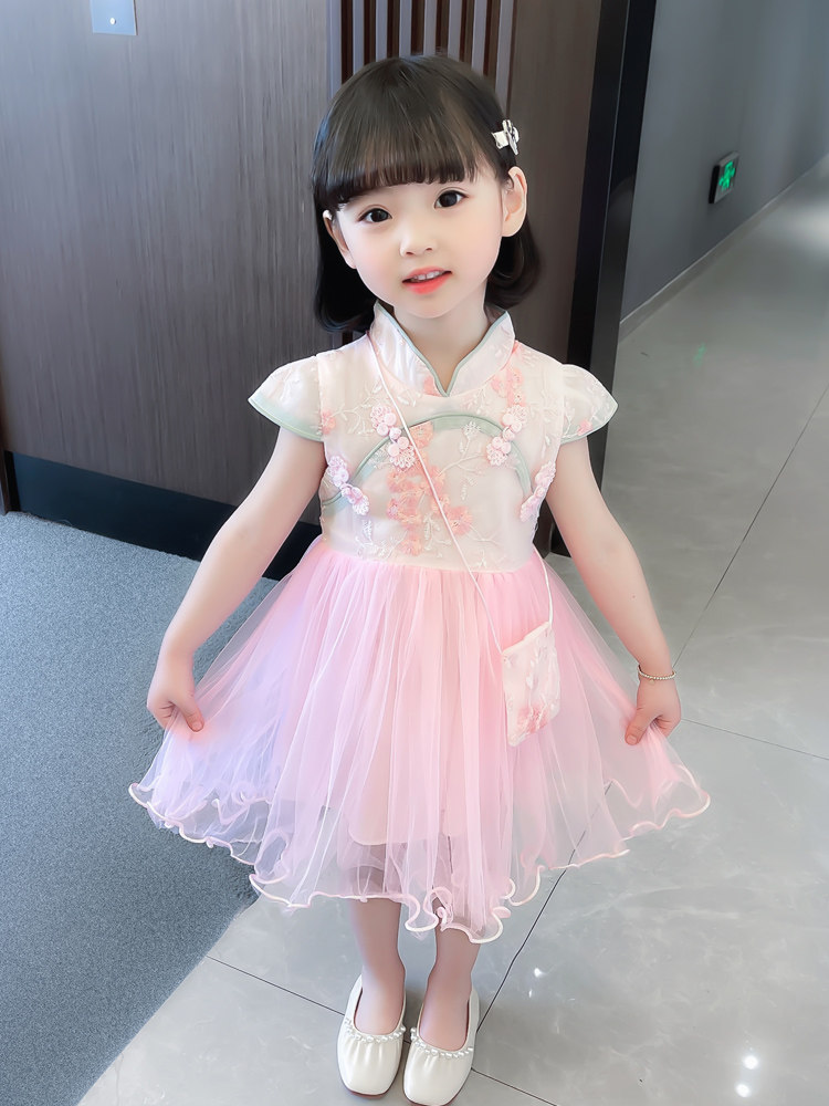 品牌专柜女童夏季连衣裙女宝宝裙子短袖公主裙儿童装旗袍汉服薄款
