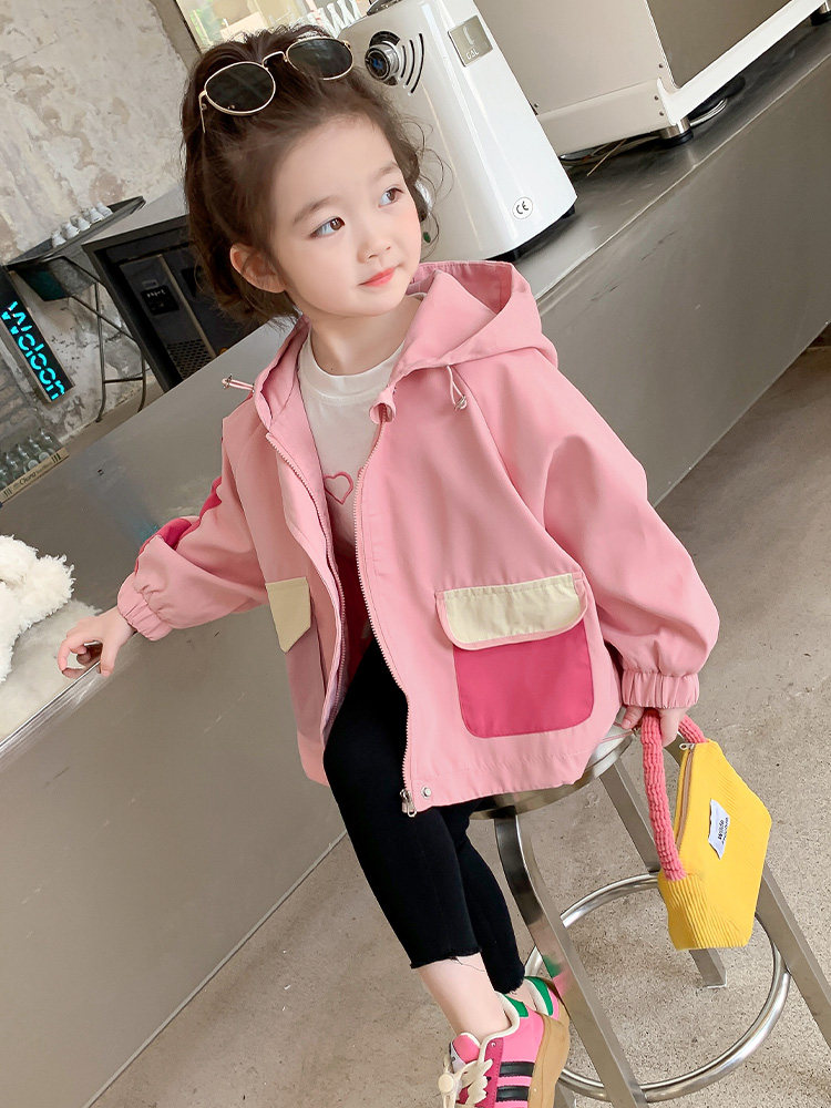 品牌专柜女童短外套新款洋气甜美连帽冲锋衣宝宝春秋时髦休闲风衣