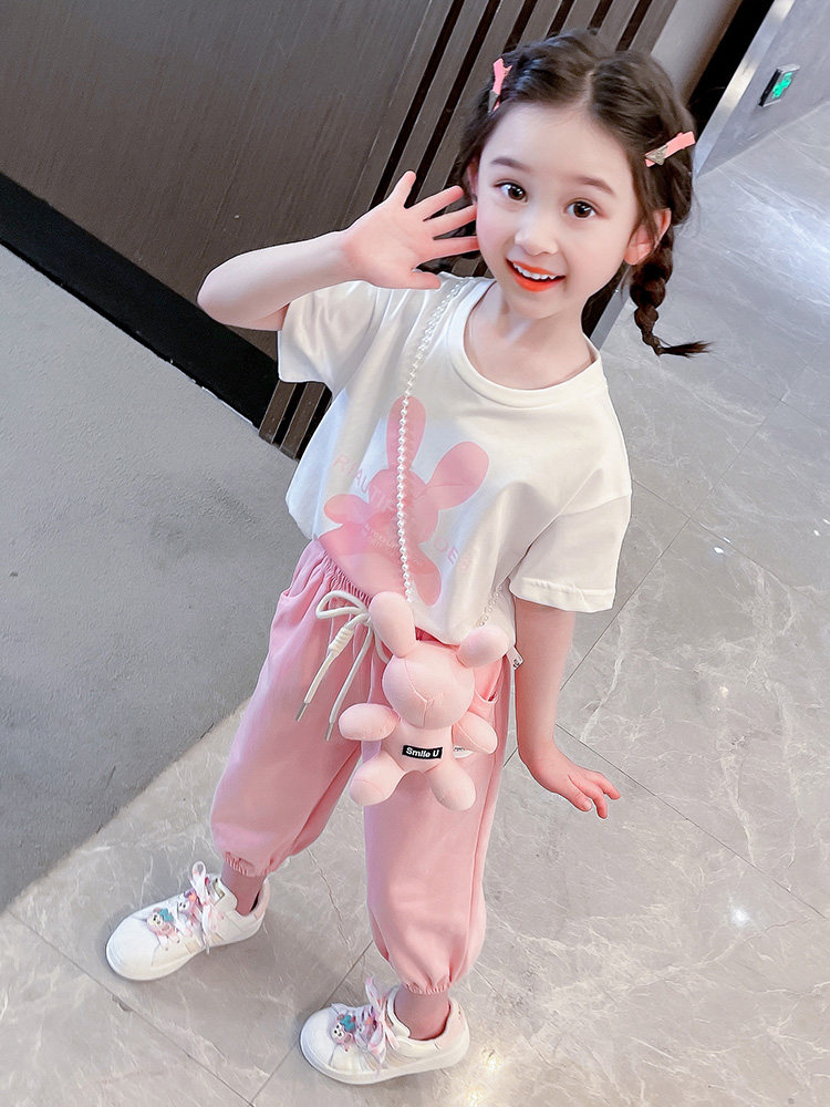 品牌专柜女童运动套装夏季2024年新款时髦洋气女孩宝宝儿童装衣服
