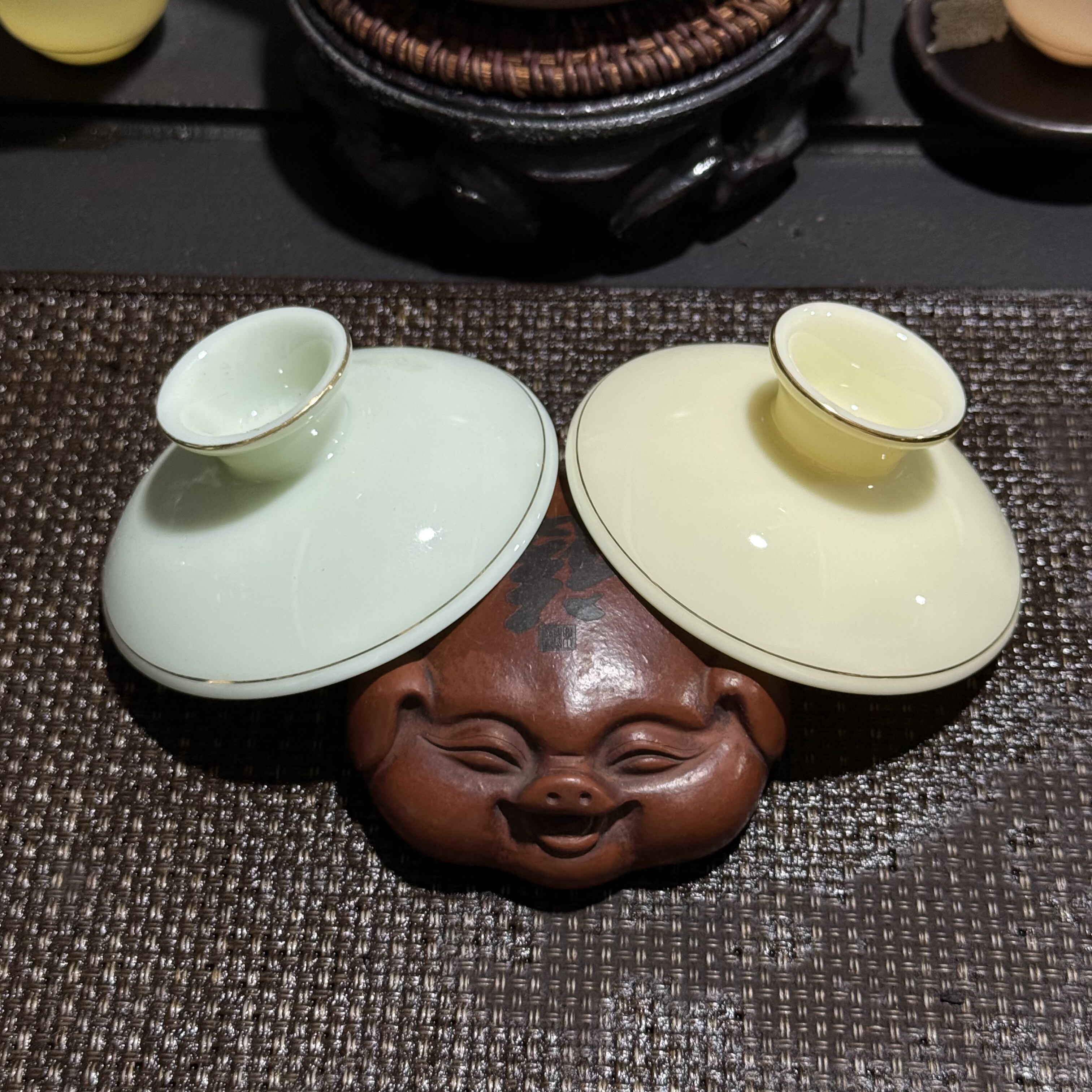 单个盖子茶描金盖碗茶备白瓷绿黄白双线青花茶具配件实拍清仓特价