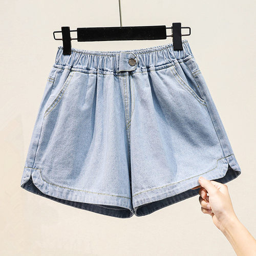 加大码松紧腰阔腿热裤牛仔短裤女