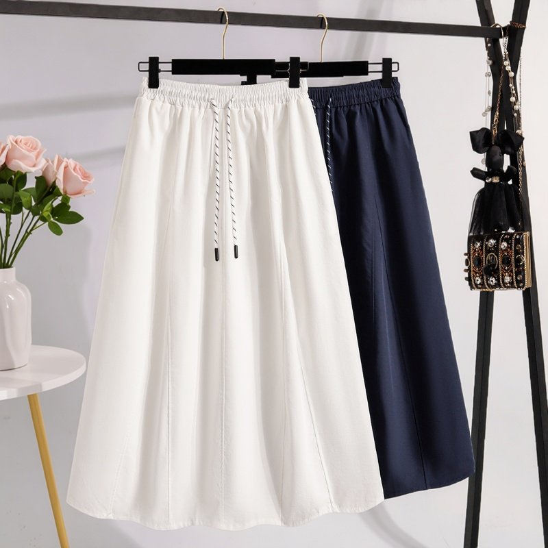 2026春季新款简约舒适休闲系带半身裙女加大码高腰遮胯显瘦A字裙,女装/女士精品,大码半身裙,淘宝优惠券,粉丝福利购,淘宝优惠卷