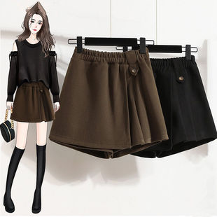 胖mm显瘦高腰a字裙靴裤 女秋冬装 防走光百褶半身裙 毛呢短裙裤 大码