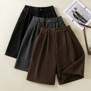 女装 胖妹妹胯大显瘦A字阔腿短裤 韩版 秋冬季 潮 毛呢休闲五分裤 大码