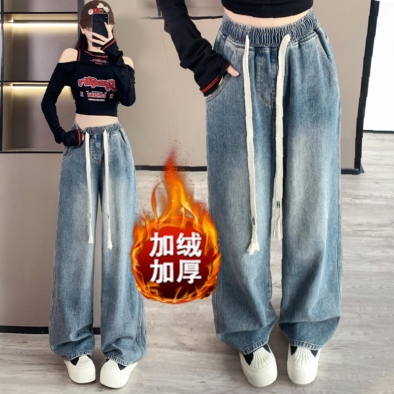 2025冬季新款简约垂感加绒拖地裤