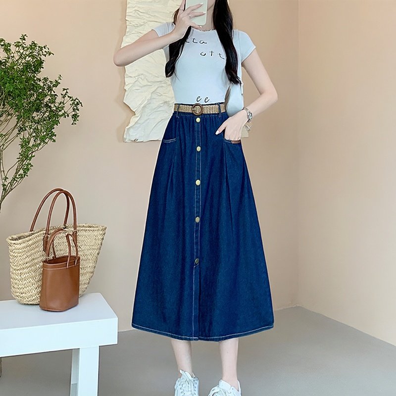 加大码时尚单排扣开叉牛仔半身裙2026春季新款高腰显瘦百搭A字裙,女装/女士精品,大码半身裙,淘宝优惠券,粉丝福利购,淘宝优惠卷