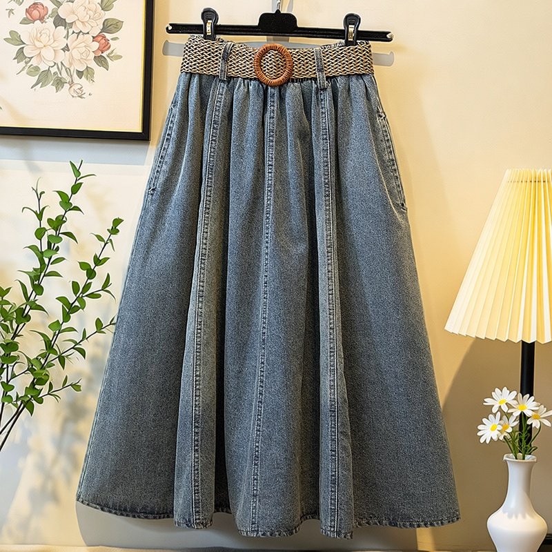加大码复古拼接垂感牛仔半身裙女2026春季新款高腰藏肉显瘦大摆裙,女装/女士精品,大码半身裙,淘宝优惠券,粉丝福利购,淘宝优惠卷