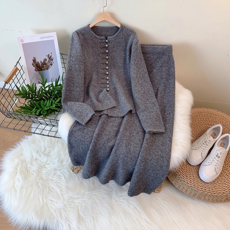 加大码简约舒适显瘦百搭套装2026春季新款国风针织开衫半身裙套装,女装/女士精品,大码套装,淘宝优惠券,粉丝福利购,淘宝优惠卷