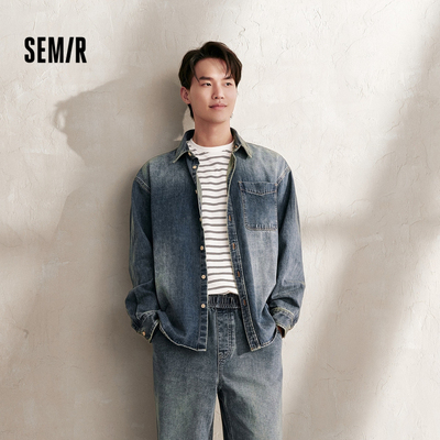 森马潮流复古宽松牛仔长袖衬衫男