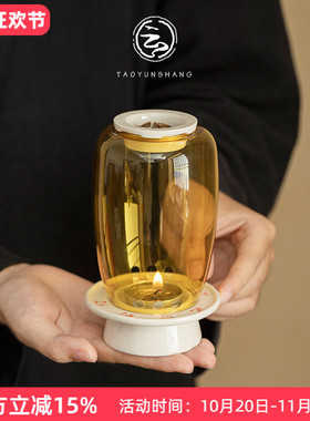中式玻璃烛台灯摆件古风禅意灯罩蜡烛灯茶室可香薰氛围灯装饰摆件