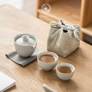 莲瓣快客杯简约旅行茶具个人专用户外泡茶便携式 陶云尚 一壶二杯