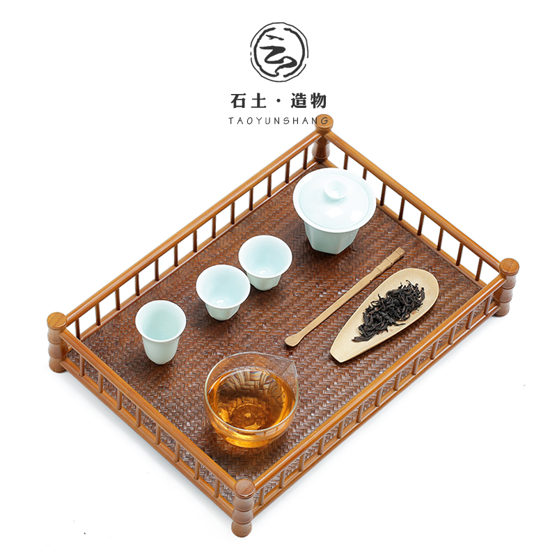 日式竹藤编席面茶盘托盘家用简约竹制收纳盘奉茶盘功夫茶具配件