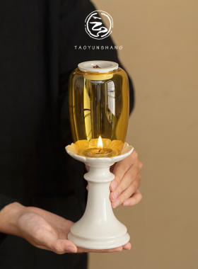 中式玻璃烛台灯摆件古风禅意灯罩蜡烛灯茶室可香薰氛围灯装饰摆件