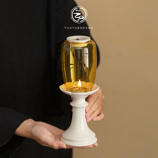 中式玻璃烛台灯摆件古风禅意灯罩蜡烛灯茶室可香薰氛围灯装饰摆件