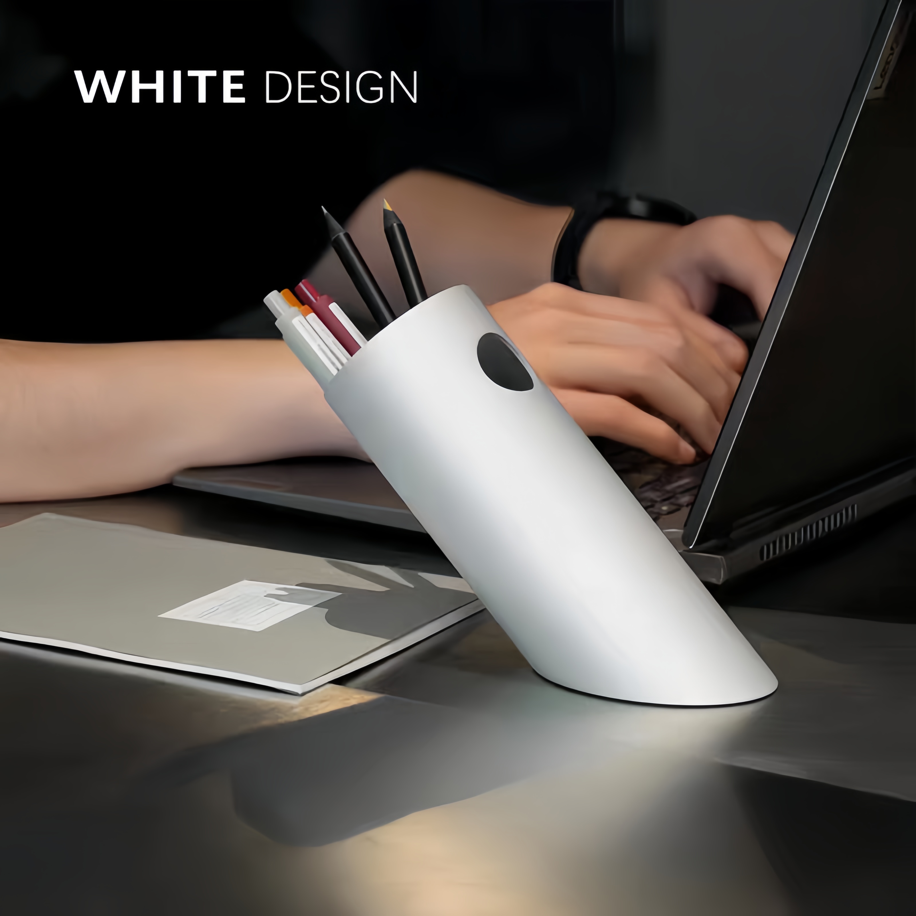 WhiteDesign创意斜插式笔筒桶金属办公室桌面收纳轻奢高级感摆件
