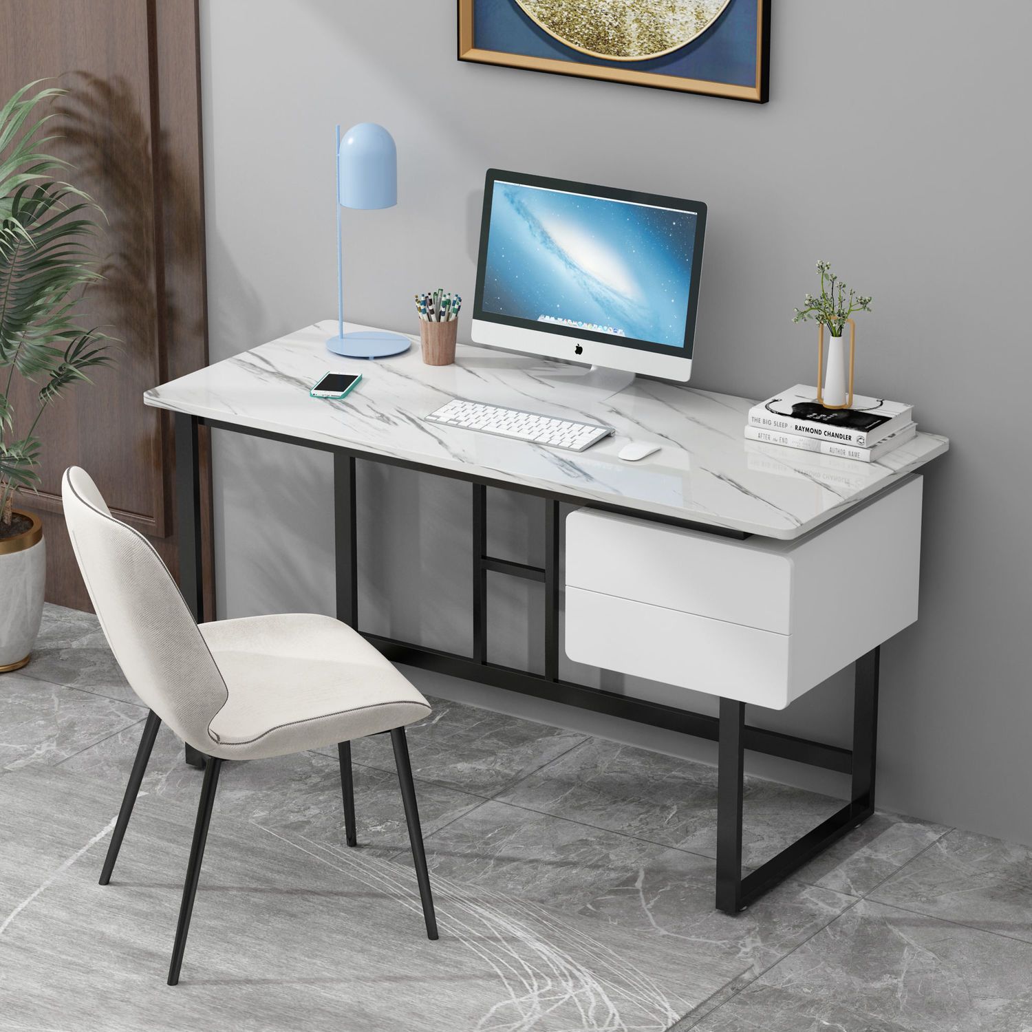 台式一体组合电脑桌书房卧室书桌学习桌写字台出租屋桌子椅子一套