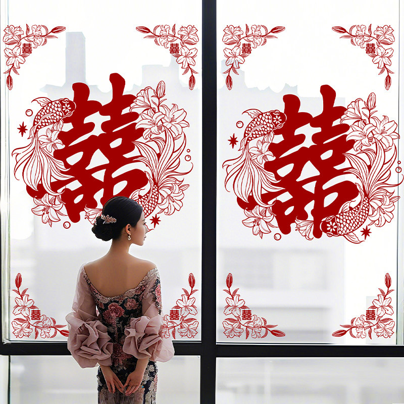 结婚专用喜字静电贴窗户玻璃贴图片
