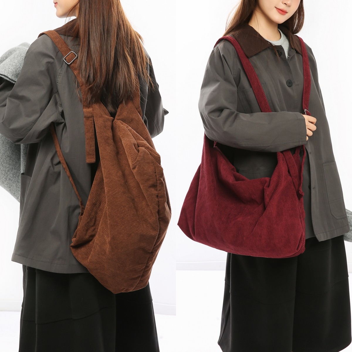 斜挎包多功能两用条绒帆布托特包女大学生手提单肩包通勤双肩包男