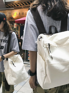 多用双肩包女韩版原宿大学生书包女大容量帆布斜跨包旅行bf背包女
