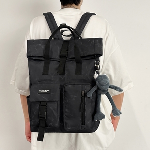 工装大容量电脑包男士潮酷休闲双肩包旅行运动背包女扎染通勤书包