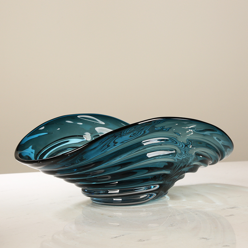 轻奢艺术玻璃孔雀绿加厚果盘客厅样板间售楼处摆件桌面收纳糖果盘