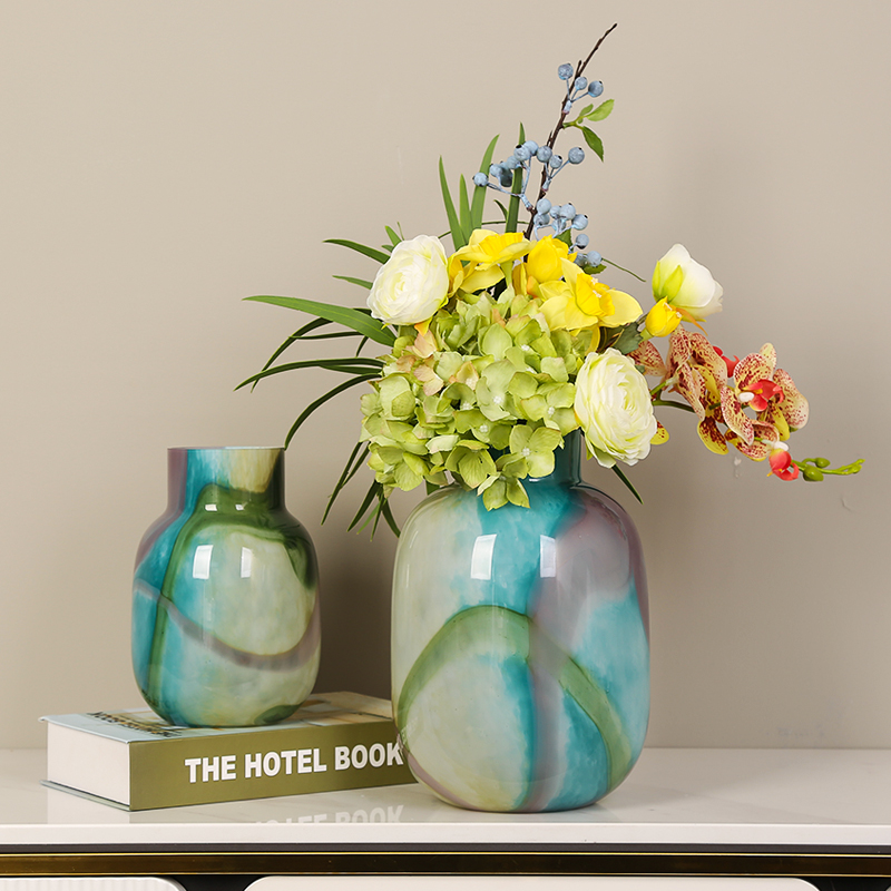 现代轻奢彩色玻璃花瓶摆件可水培客厅样板房玄关民宿花器插花装饰