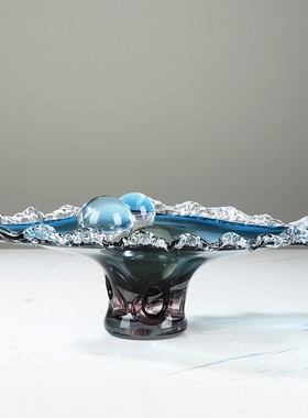 蓝色客厅艺术艺术玻璃轻奢