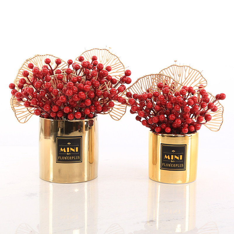 红果仿真花盆栽干花陶瓷花瓶餐桌花艺办公室摆件茶几书房结婚摆设,家居饰品,装饰摆件,淘宝优惠券,粉丝福利购,淘宝优惠卷