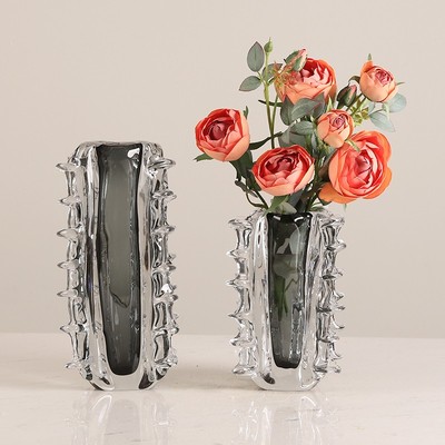 灰色琉璃轻奢花瓶异形摆件可水培客厅酒店样板房餐桌插花花器装饰