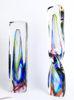 彩色艺术玻璃打结异形轻奢摆件样板间客厅餐桌桌面玄关装饰品摆设