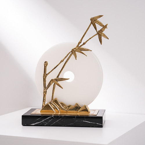 珐琅彩平安扣天然玉石摆件新中式