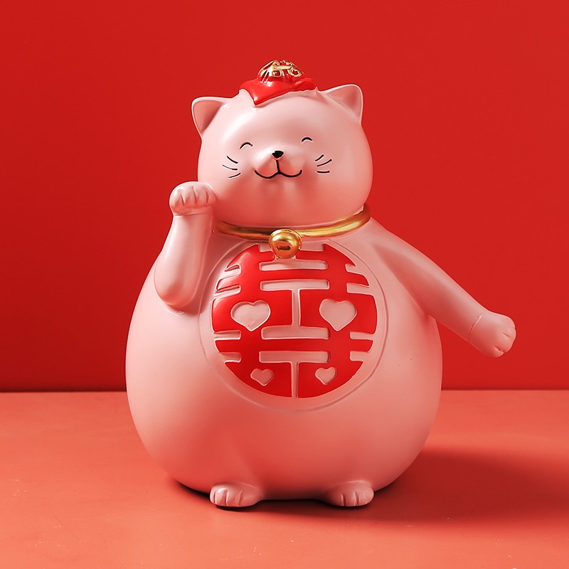 大喜粉色招财猫摆件礼盒装发财猫