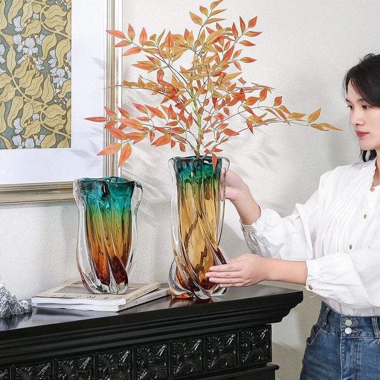 高档轻奢艺术玻璃花瓶摆件客厅样板间玄关插花水培花器桌面装饰品