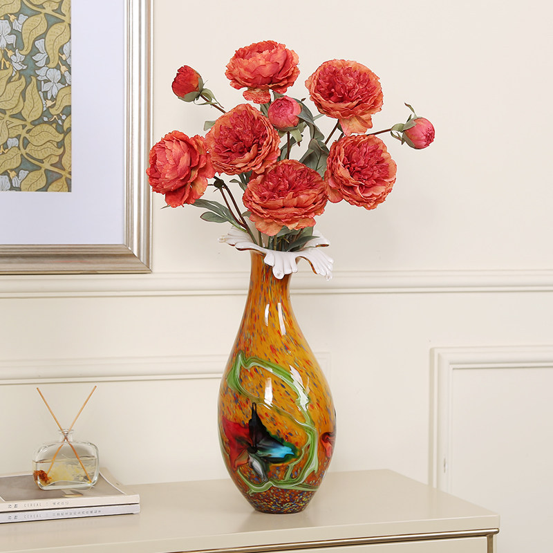 锦瑟家居轻奢玻璃摆件艺术大师现代简约客厅玄关酒店插花古风花器