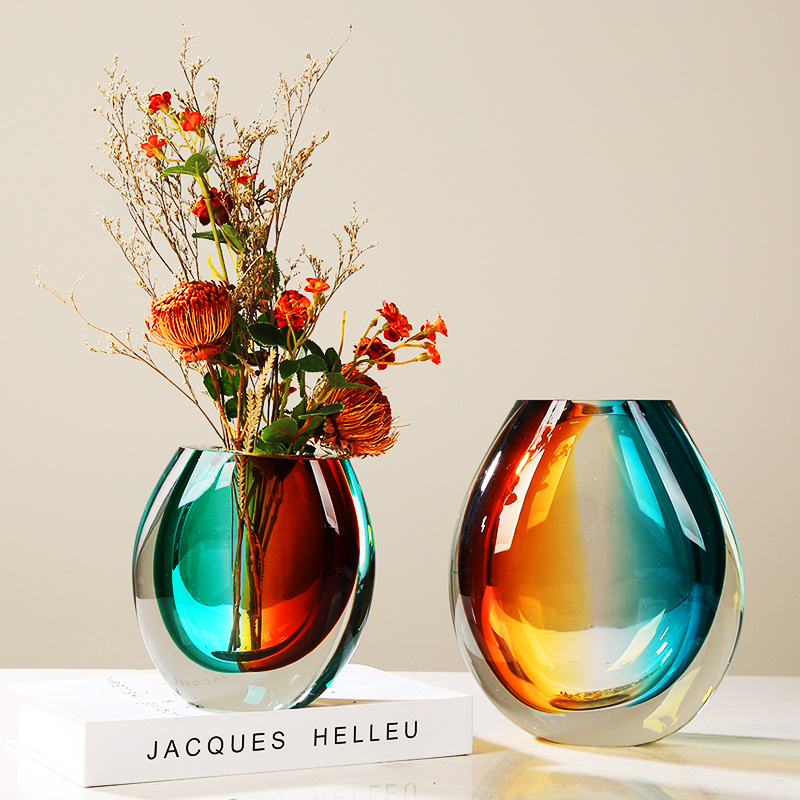 艺术玻璃花瓶多彩艺术轻奢摆件玄关电视柜餐桌样板房客厅书房摆设