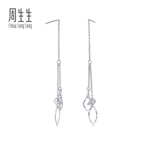 周生生Pt950铂金吊心形榄形耳线女款定价77329E