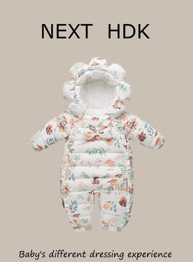 英国NEXT HDK冬季婴儿羽绒服连体衣周岁男女宝宝外出滑雪哈衣爬服