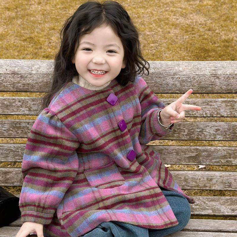 NEXT春秋季新款韩版女童紫色呢大衣