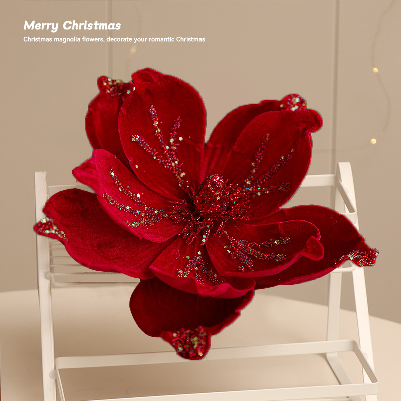 迷饰圣诞节装饰品丝绒玉兰花