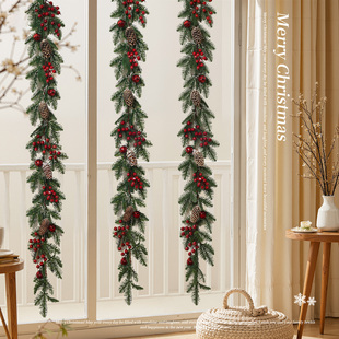 迷饰 圣诞装饰PE花环藤条牛角藤门挂壁挂圣诞节橱窗创意挂饰布置
