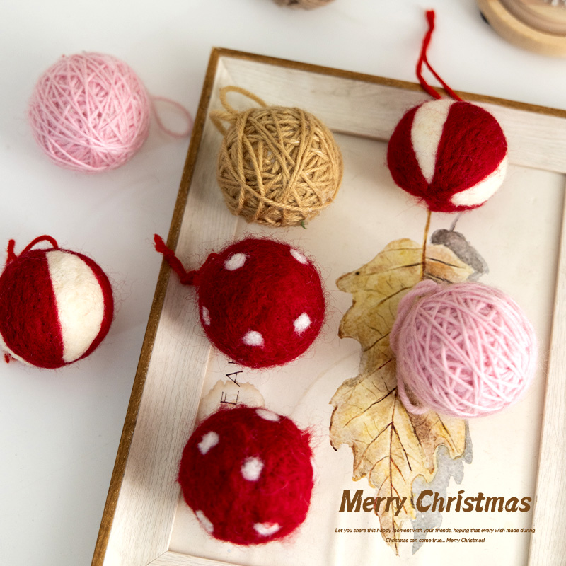 圣诞节ins彩色毛线球圣诞节装饰球圣诞树装扮挂件配件手工DIY装饰