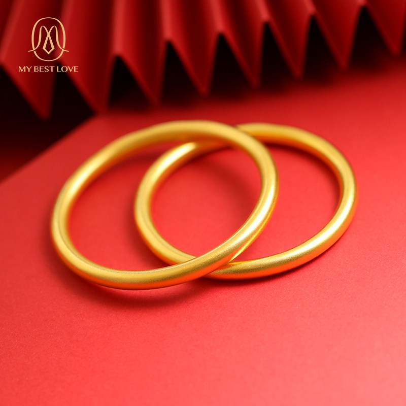 金包银手镯999足金简约金镯子女银古法黄金手镯新款传承首饰礼物