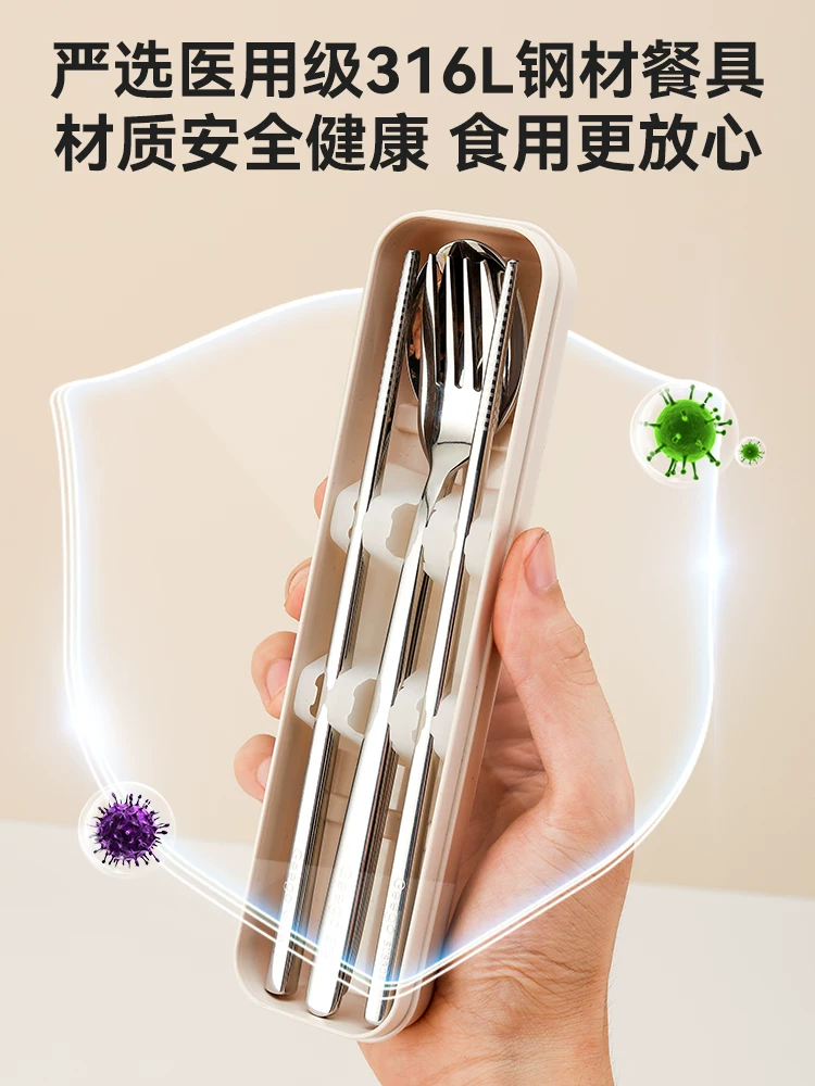 Палочки для еды, ложка, детский набор, ручная столовая посуда, коробка для хранения мультфильмов/мультяшек для школьников на выезд, набор из 3 предметов