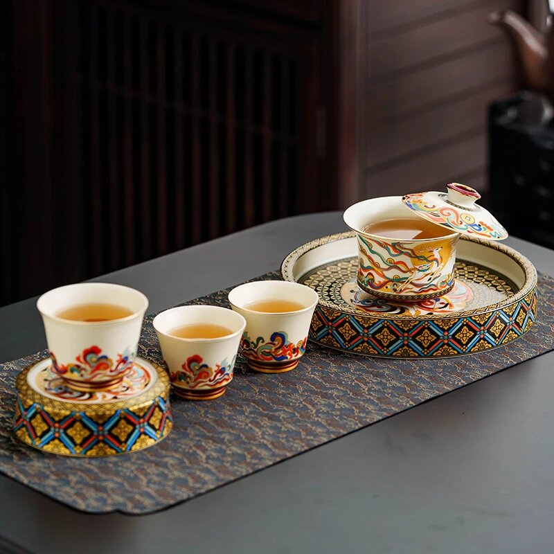 国潮悬停盖碗七色鹿功夫茶具家用商务礼品礼盒手工高档创意中国风