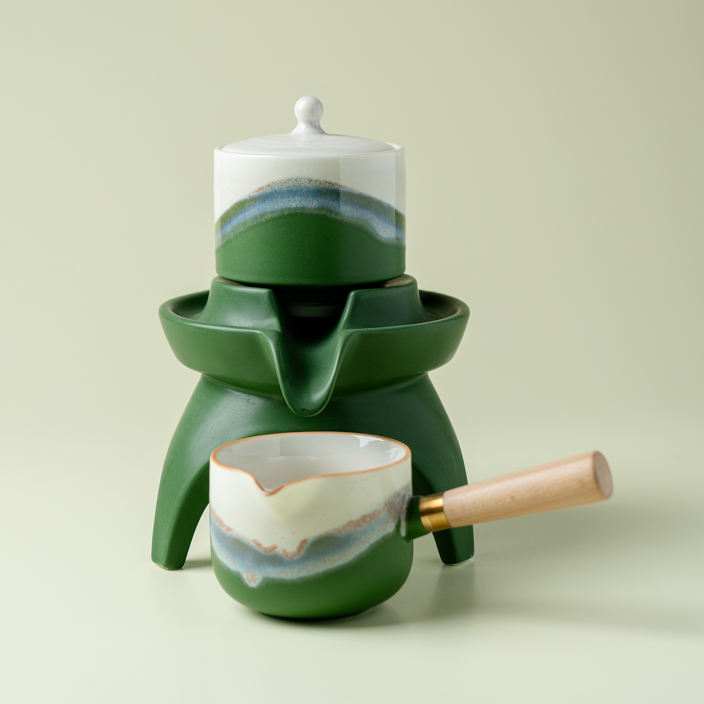 山野绿石磨自动泡茶器懒人功夫茶具套装泡茶神器茶水分离家用高端