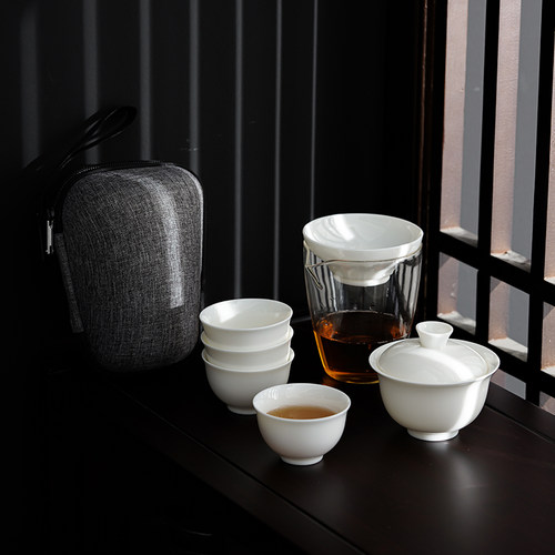 德化羊脂玉白瓷旅行茶具套装户外