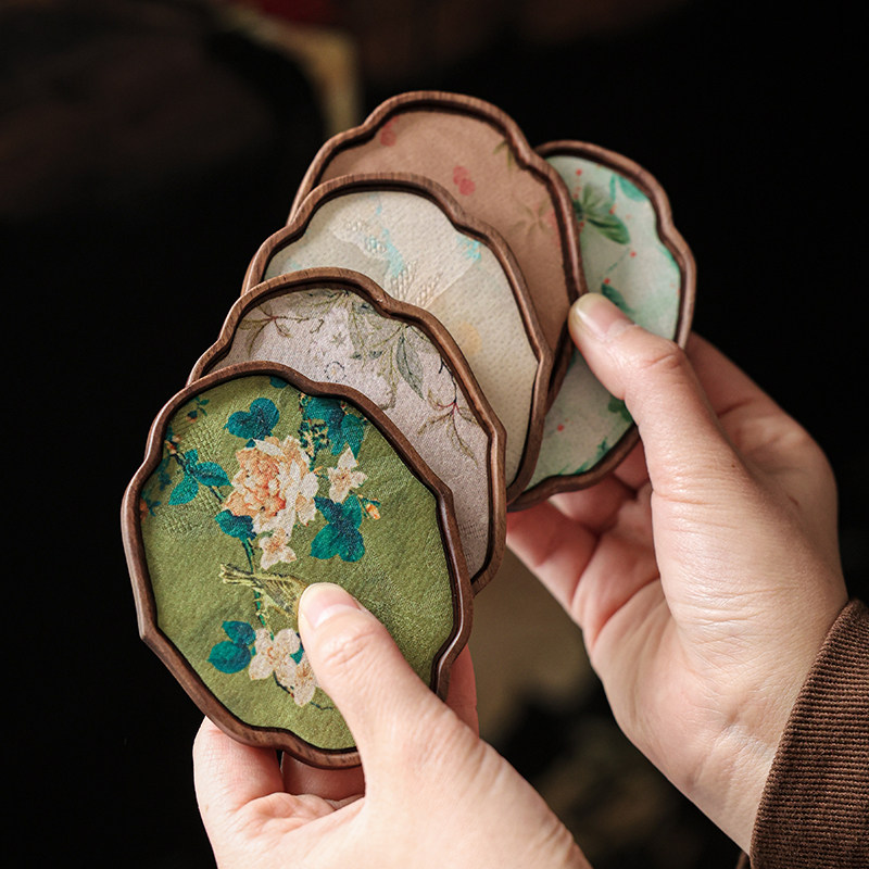 胡桃木云纱杯垫茶托布艺防烫隔热木质隔热垫耐热工夫茶托底座茶垫