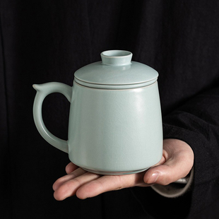 天青汝窑陶瓷带盖水杯茶水分离泡茶杯马克杯个人专用定制茶杯杯子