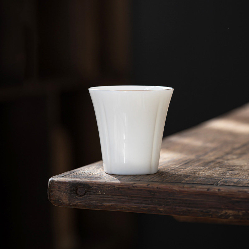 德化描金羊脂玉功夫茶杯白瓷白玉喝茶小杯子单只单杯品茗杯小酒杯
