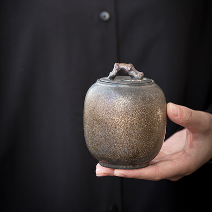 粗陶复古小号醒茶罐家用陶瓷茶叶罐迷你便携随身存储物罐储茶罐